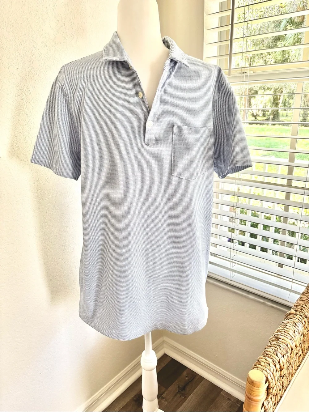 Banana Republic Light Blue Striped Polo with Chest Pocket